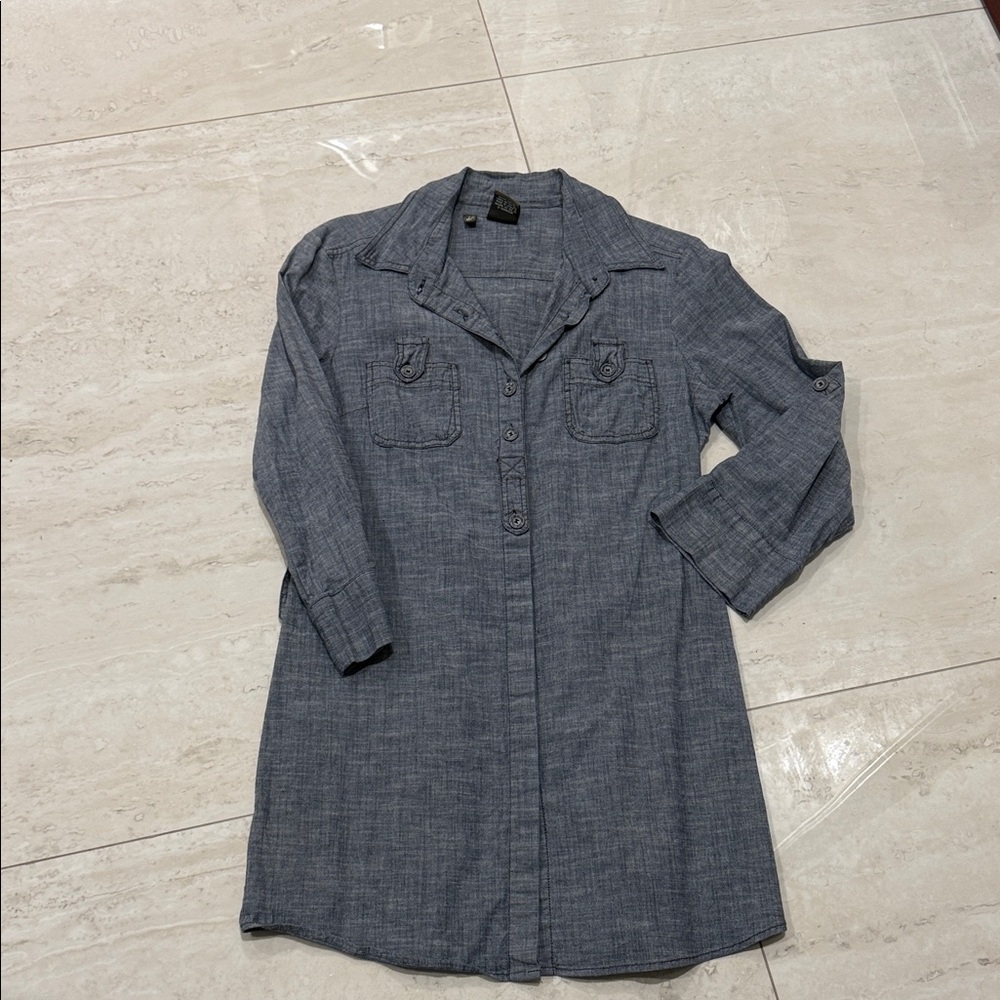 Chic Blue Button-Up Shirt Dress